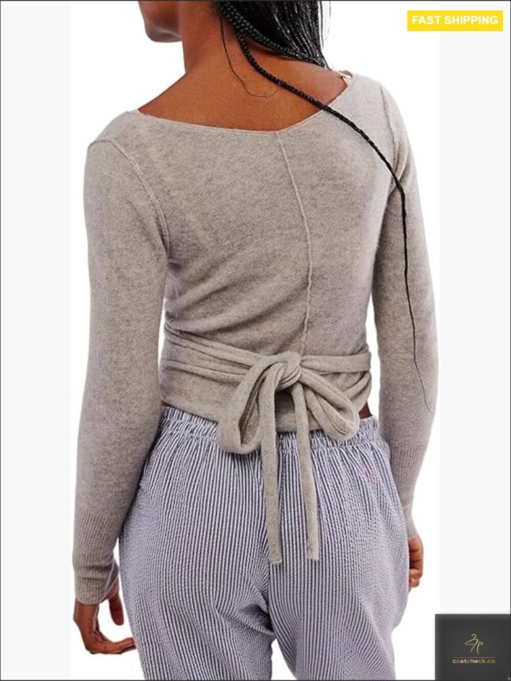 Wool Tie Front Crop Top Long Sleeve V Neck Lightweight Cardigan